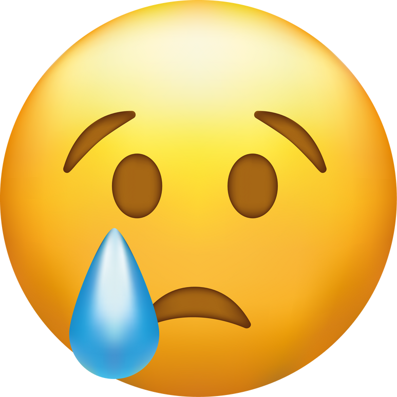 Crying emoji. Sad emoticon face with tear drop.